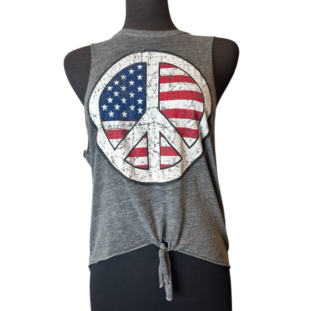 Chaser Gray Tank Top with American Flag Peace Sign